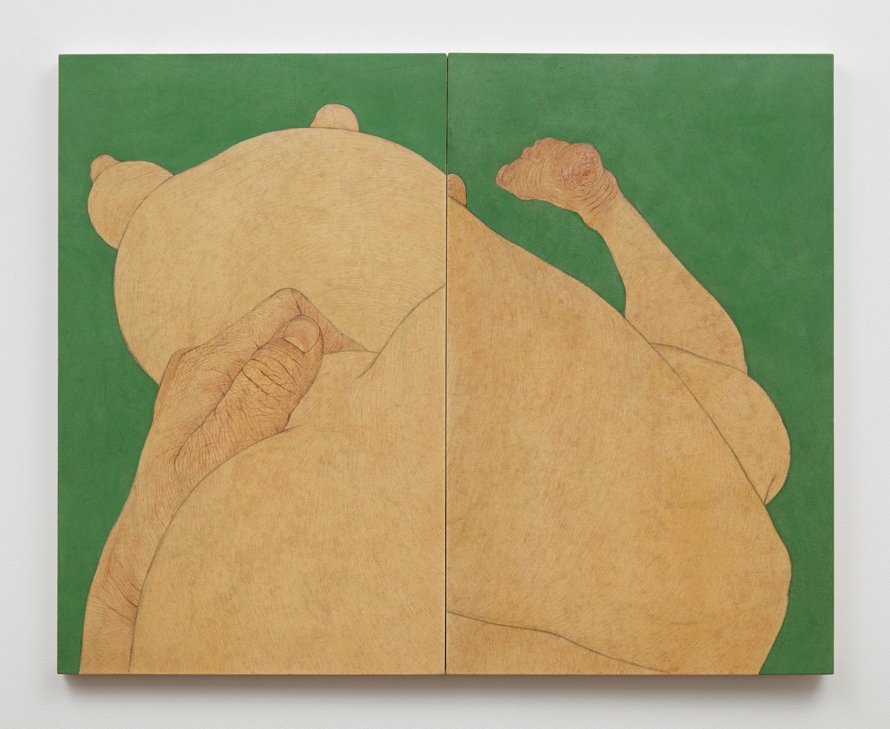 <i>Map Chromium oxide green x Phthalocyanine Green 2</i>, 2025. Pigment, rabbit skin and charcoal on calico, 51 1/8 x 31 1/2 in (130 x 80 cm)